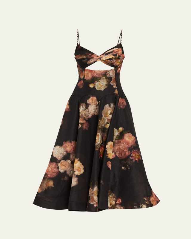 Floral Twist-Front Midi Dress